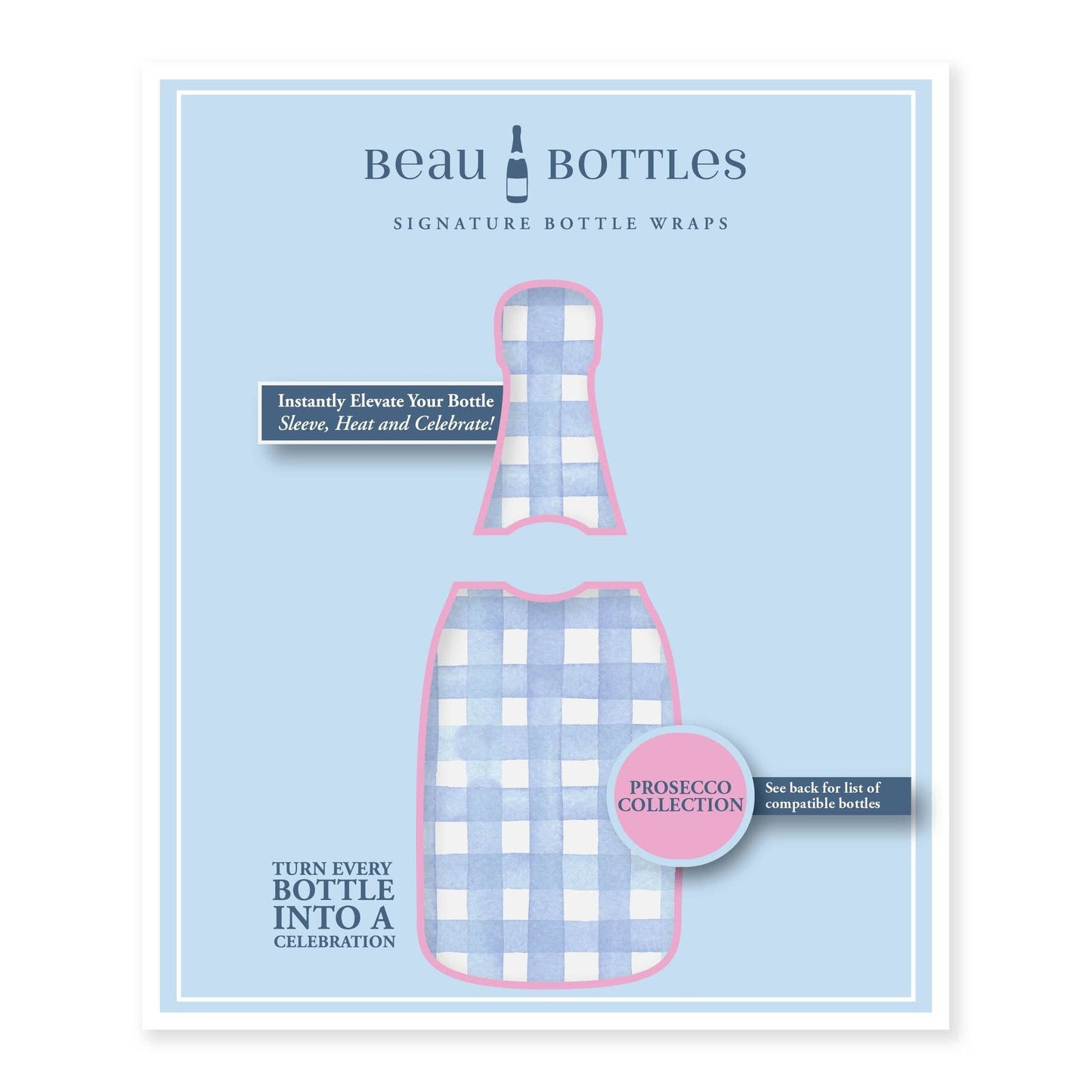 Beau Bottles Powder Blue Picnic Gingham- Prosecco Collection