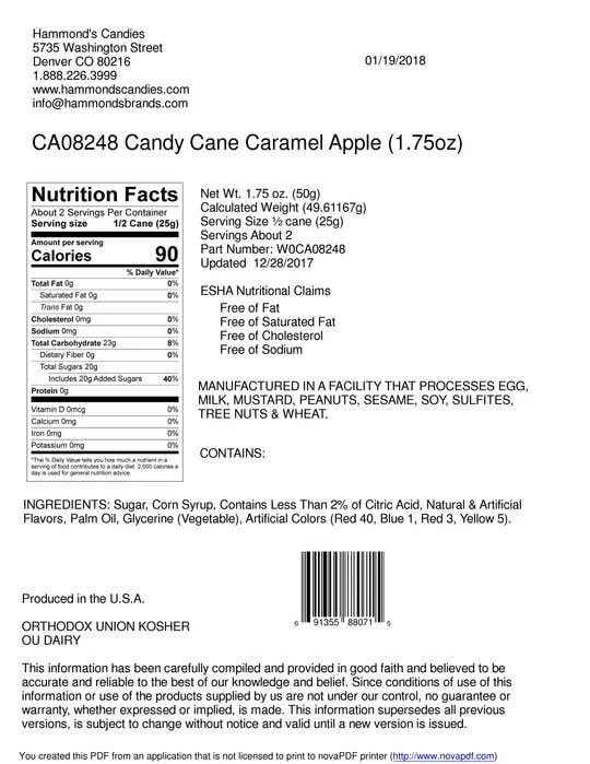 Caramel Apple Candy Cane 1.75oz: 1.75oz