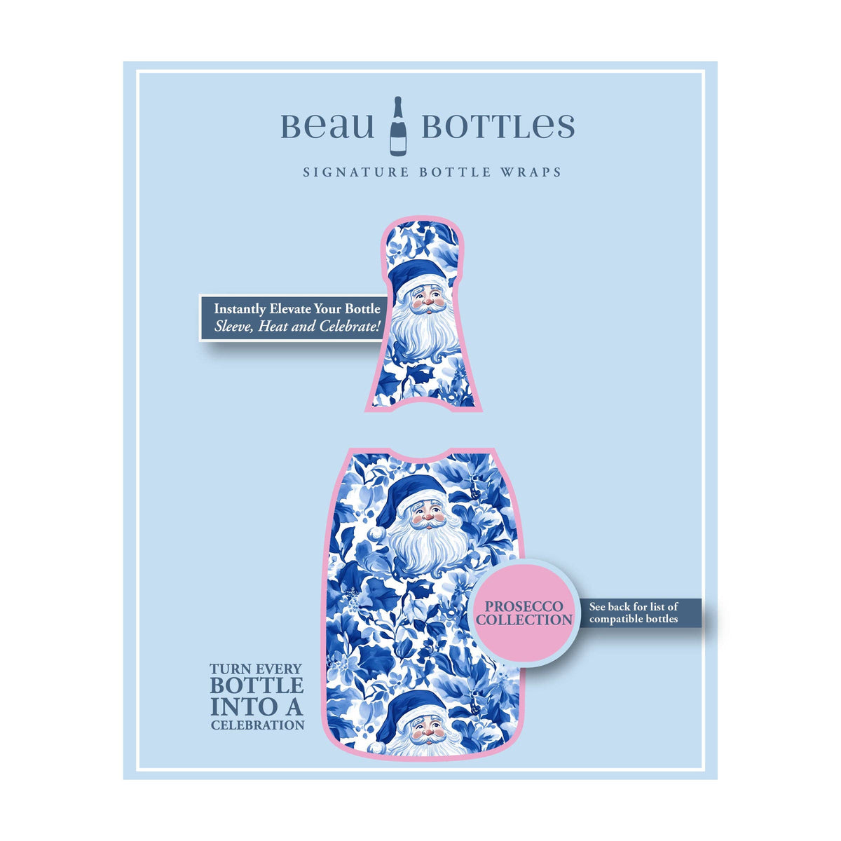 Beau Bottles Blue and White Santa - La Marca Edition