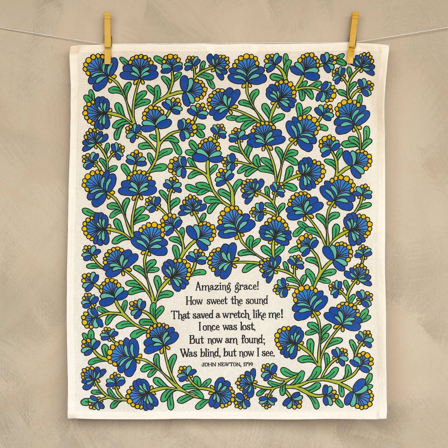 Amazing Grace Hymn Tea Towel - Full Color Cream