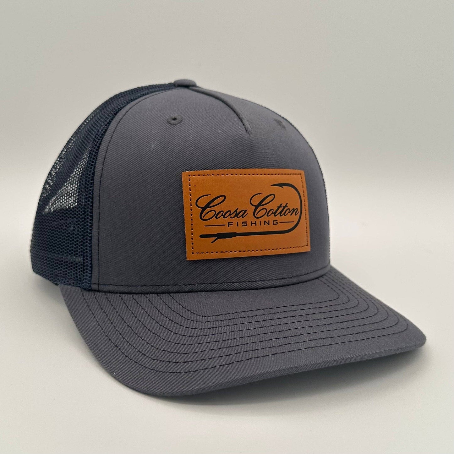 Leather Patch Trucker Hat- 5 Panel- Ombré Blue
