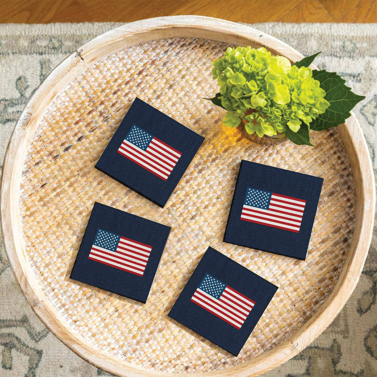 American Flag Needlepoint Coaster Set