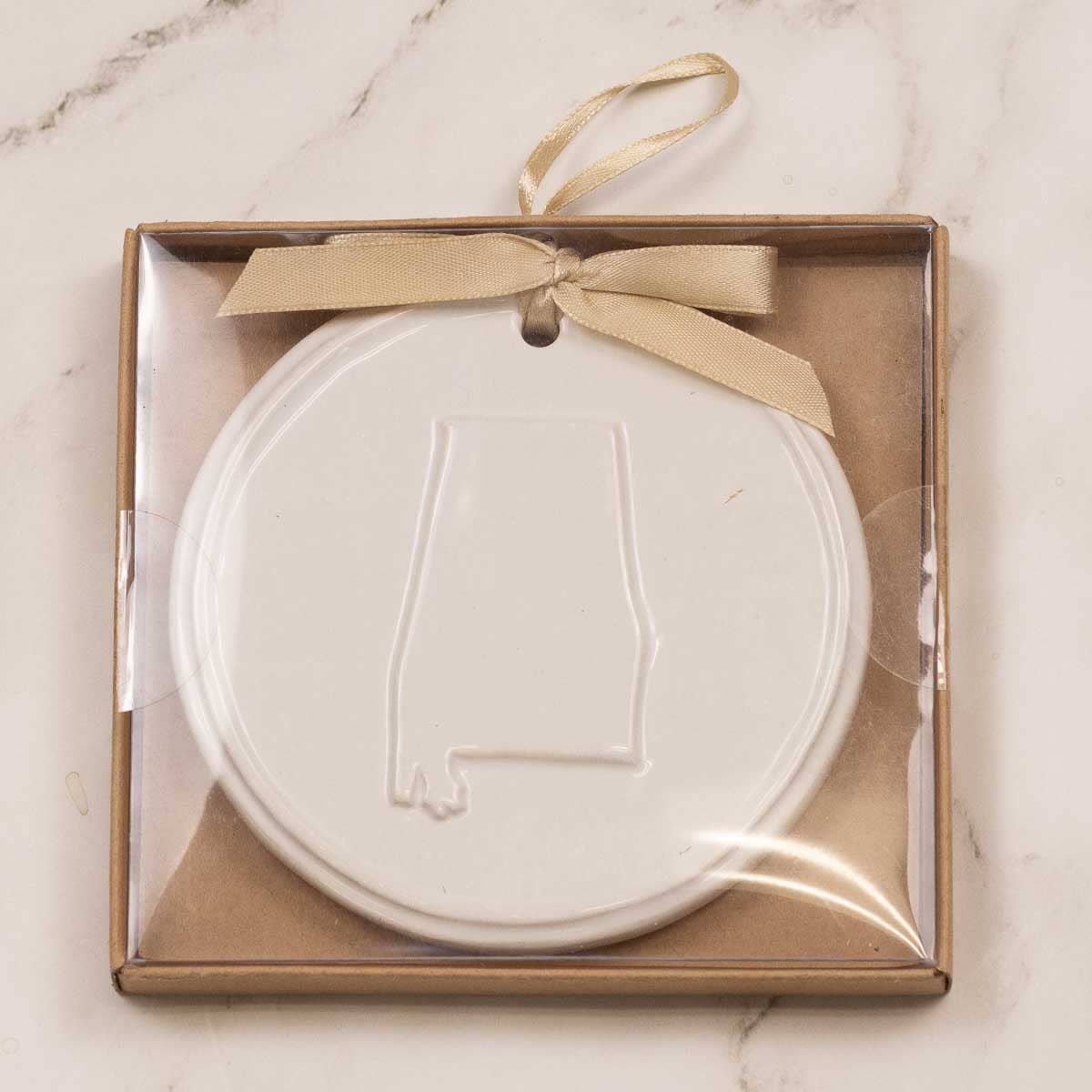 Alabama Embossed Ornament White 4"