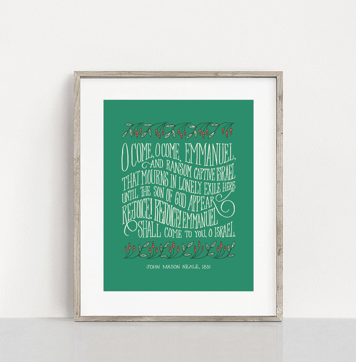 O Come, O Come Emmanuel Hymn Art Print - 11x14 Alpine Green