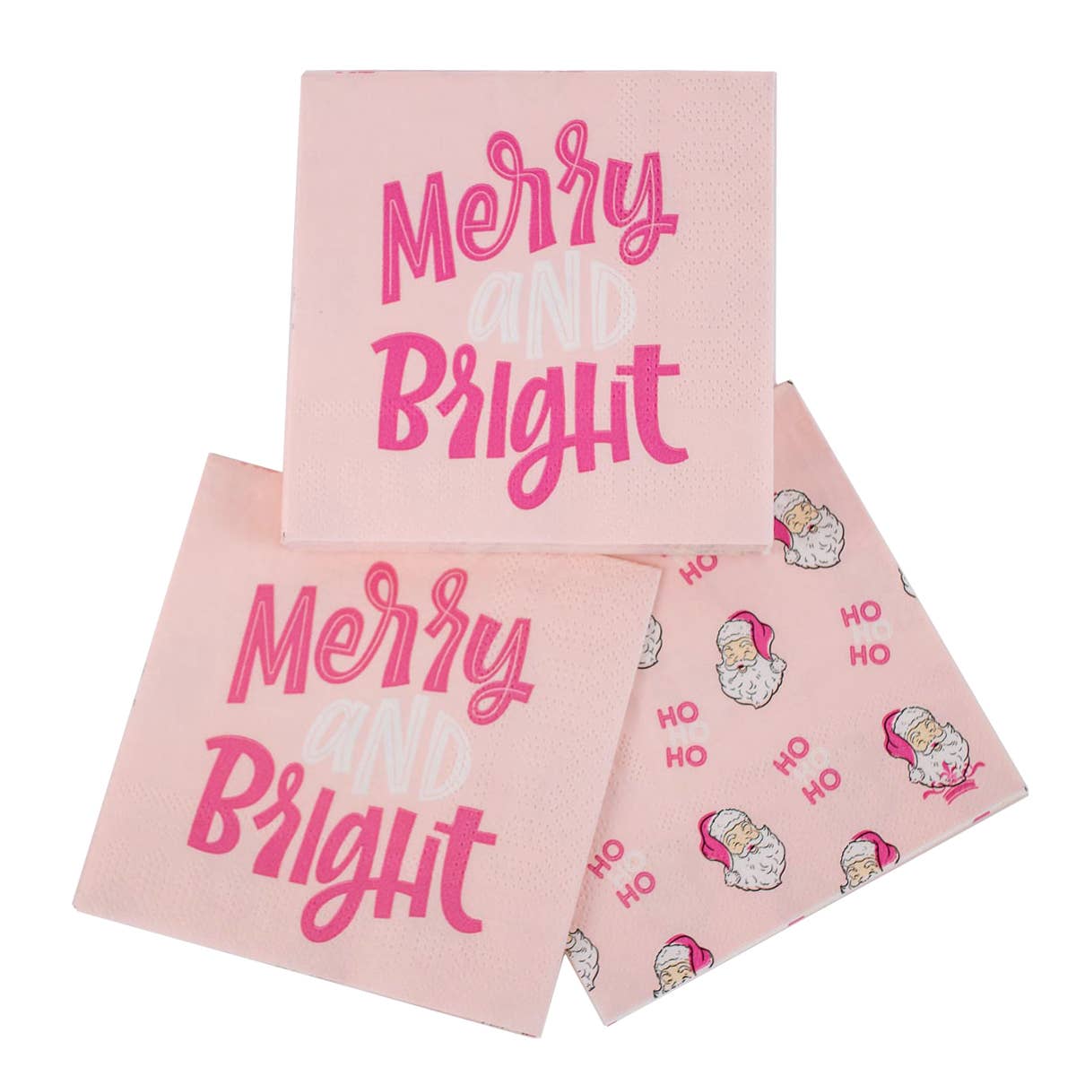 Merry & Bright Cocktail Napkins Pink/White 5x5