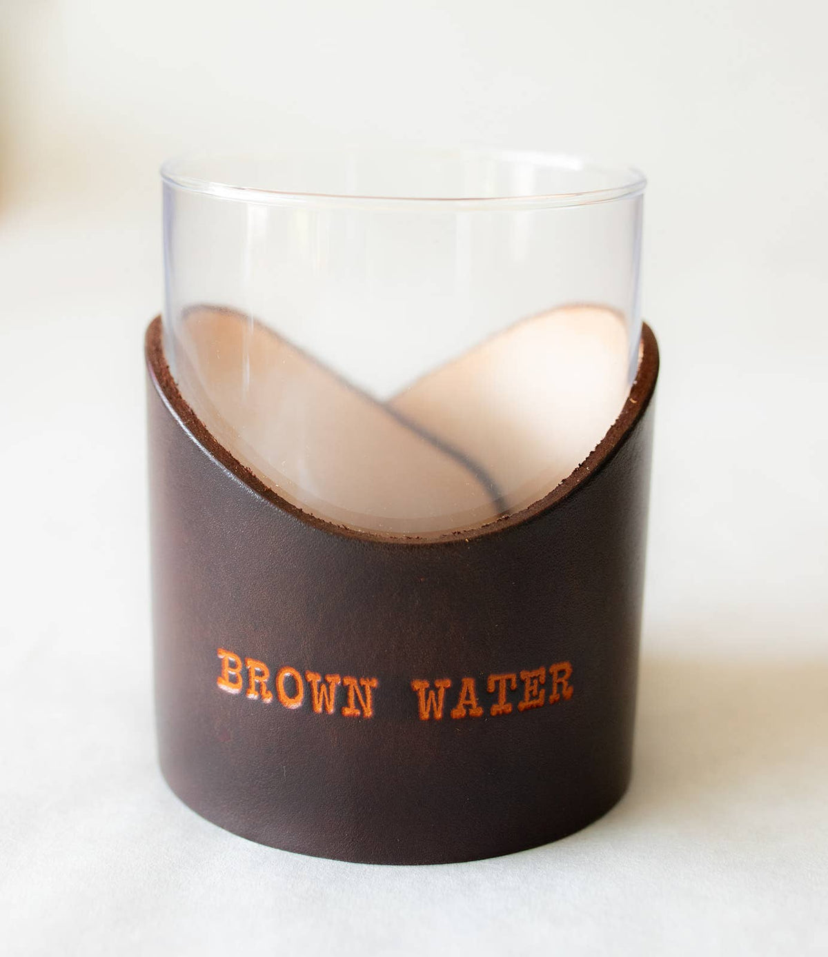 Leather Rocks Glass - Brown Water Leather Wrap Barware