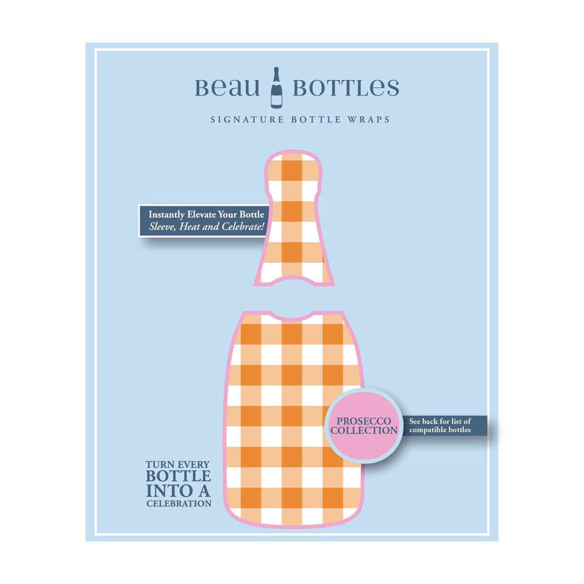 Beau Bottles Orange & White Gingham Prosecco Bottle Wrap