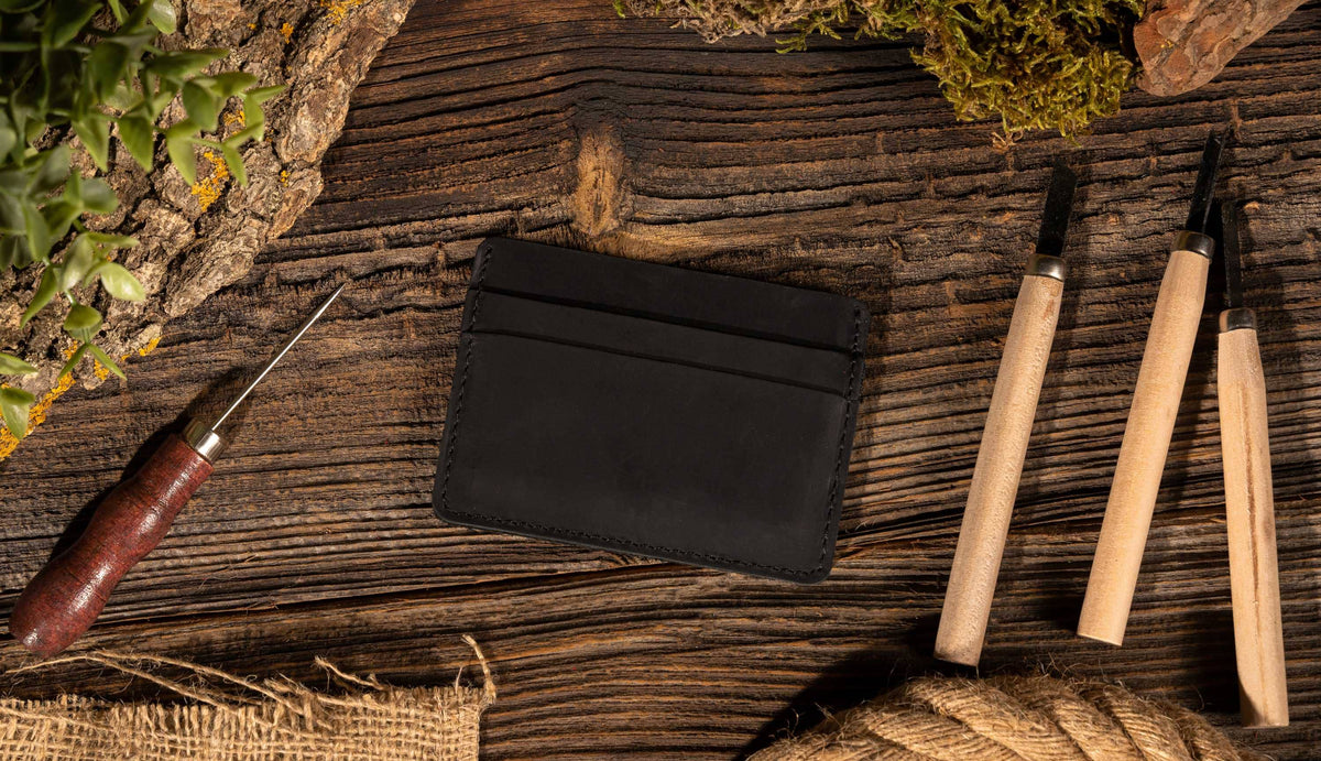 Leather Card Holder Wallet, Handmade Wallet for Men: Dark Brown