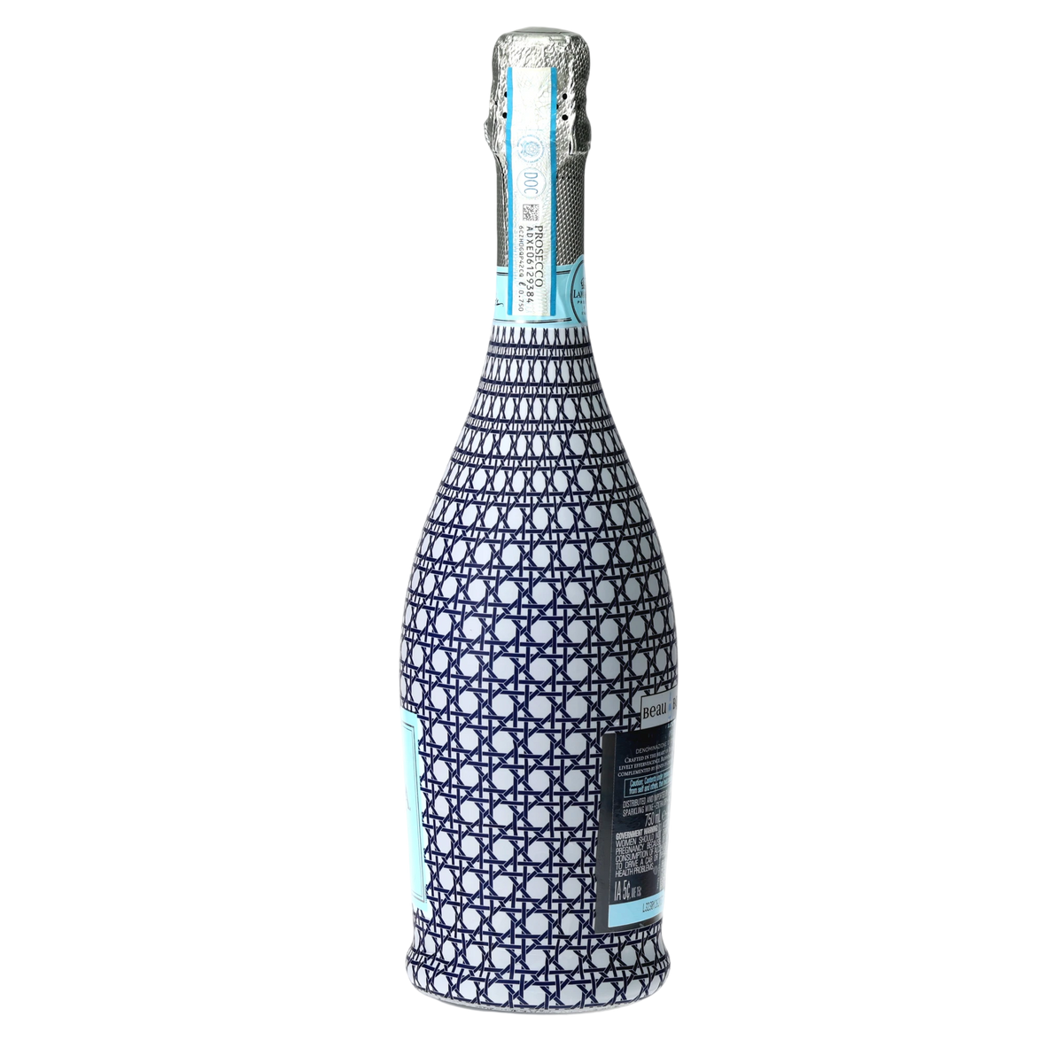 Navy & White Cane Prosecco Bottle Wrap
