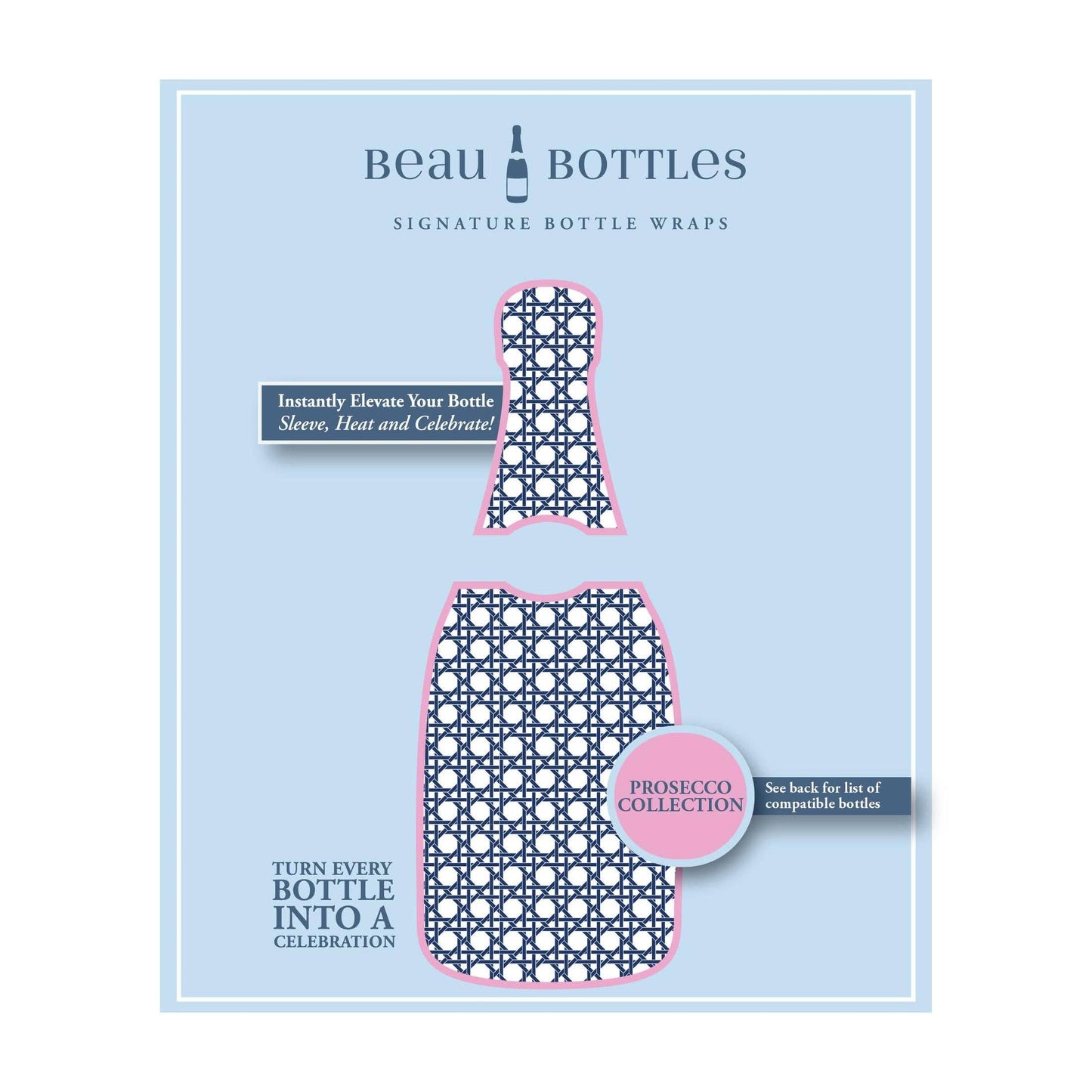Navy & White Cane Prosecco Bottle Wrap