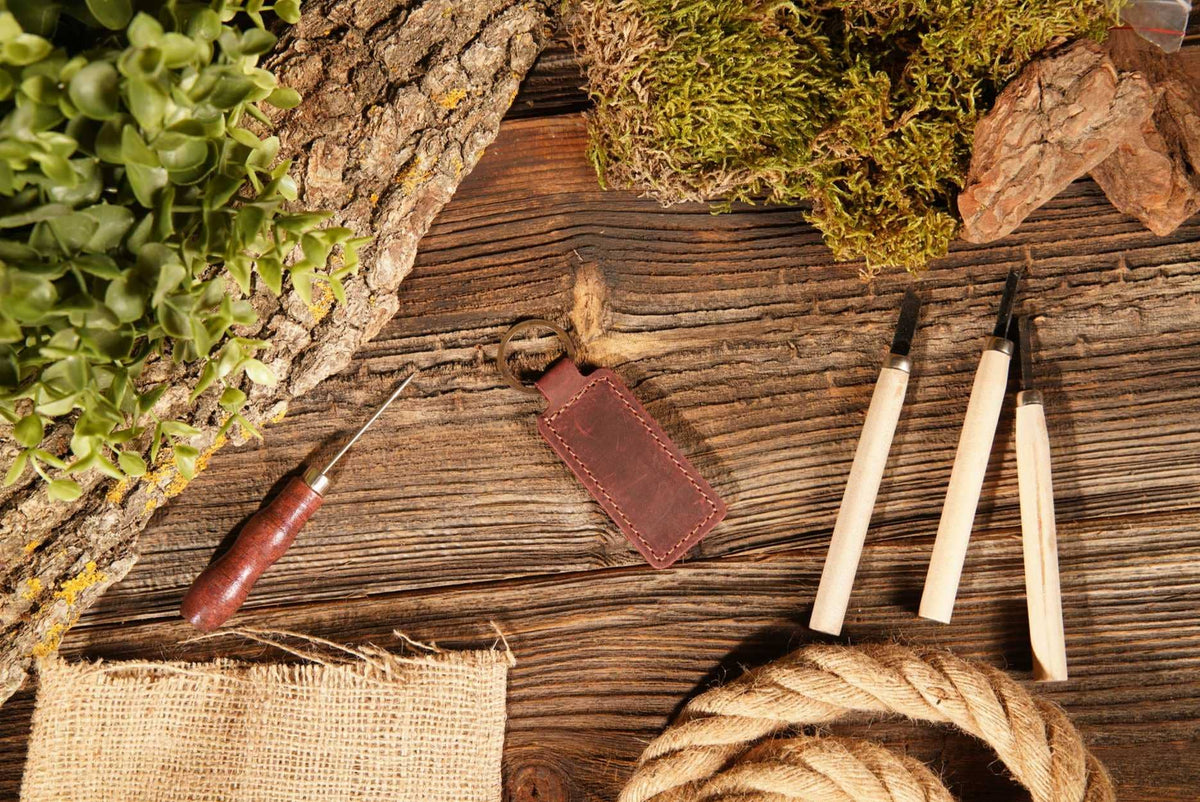Leather Keychain, Geniune Leather Keychain: Dark Brown