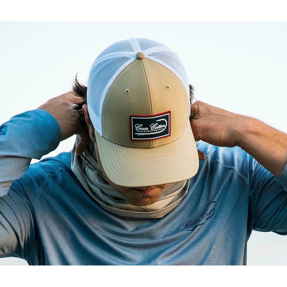 Khaki / White Trucker Hat - Rubber Patch
