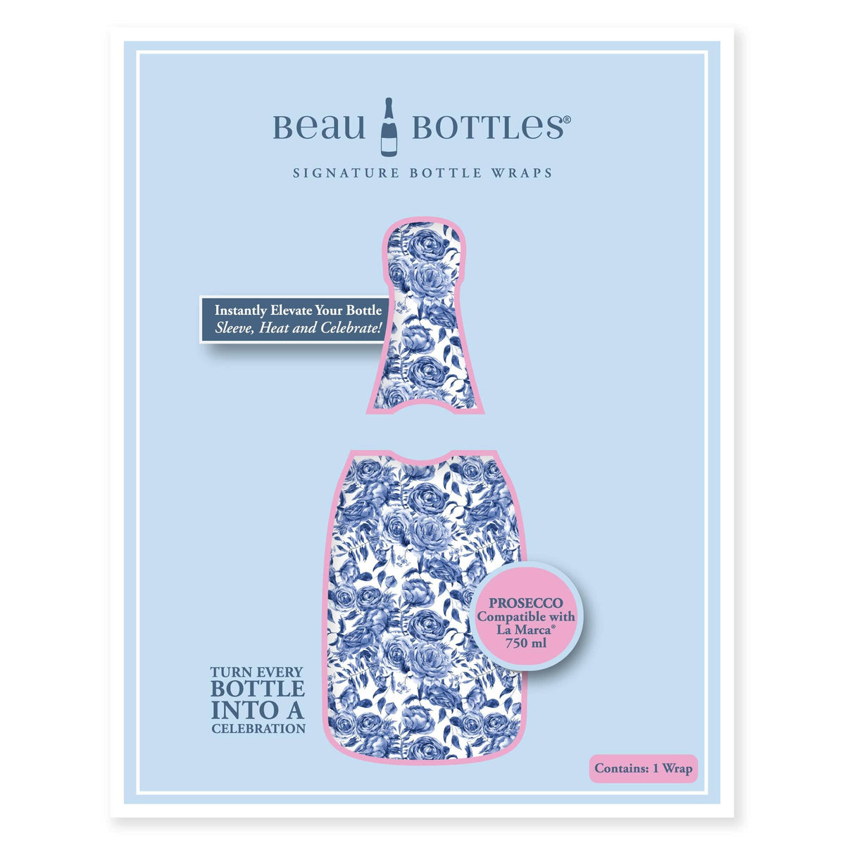 Blue Porcelain Roses Prosecco Bottle Wrap