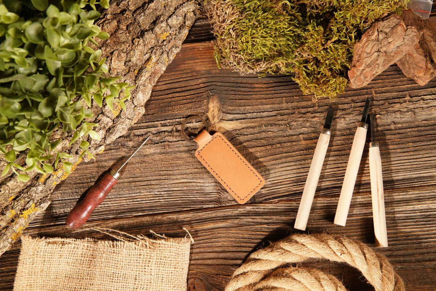 Leather Keychain, Geniune Leather Keychain: Dark Brown