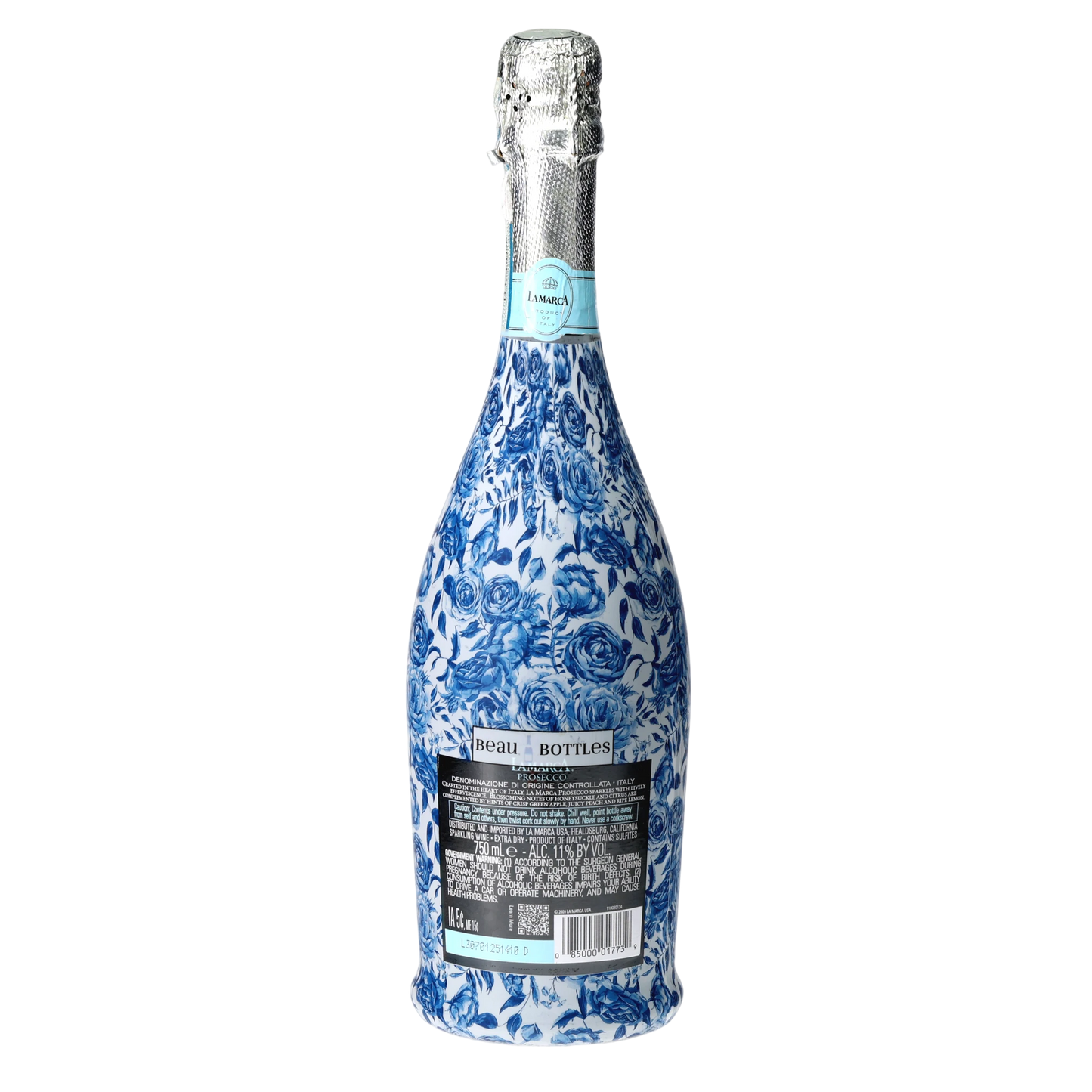 Blue Porcelain Roses Prosecco Bottle Wrap