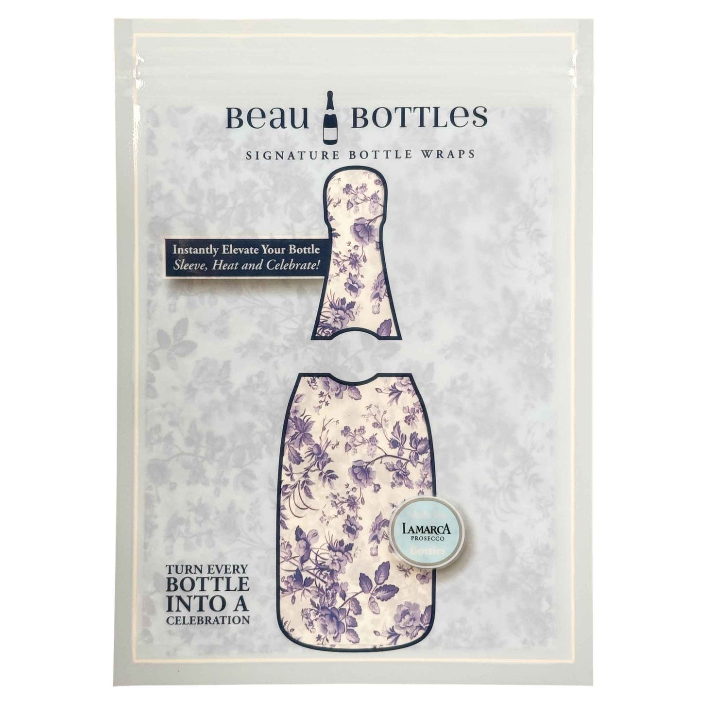 Beau Bottles Wrap Lamarca Grandmillenial Blue Floral- prosecco collection