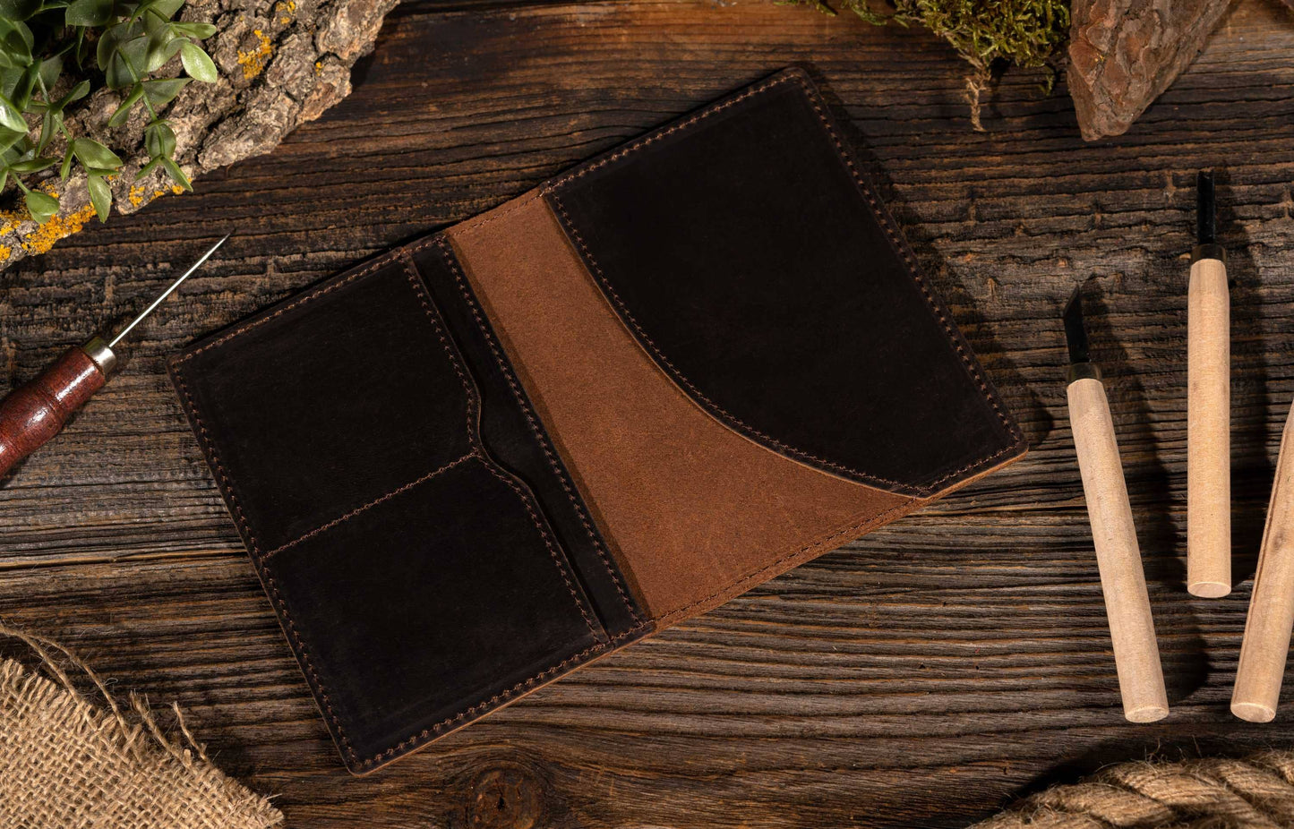 Passport Cover, Genuine Leather Passport Holder Case: Dark Brown