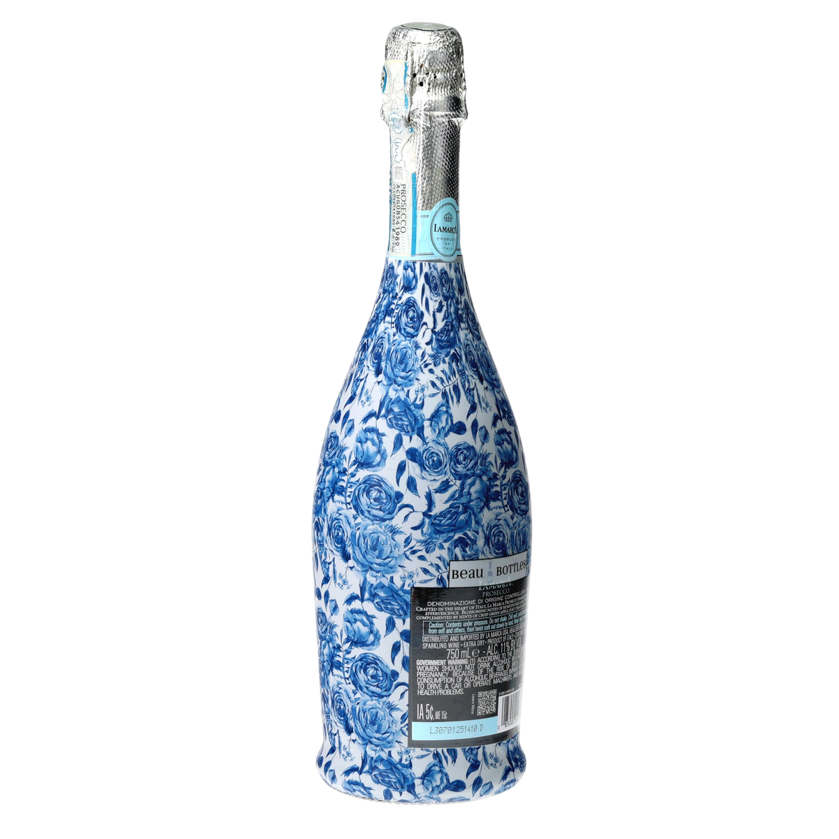 Blue Porcelain Roses Prosecco Bottle Wrap