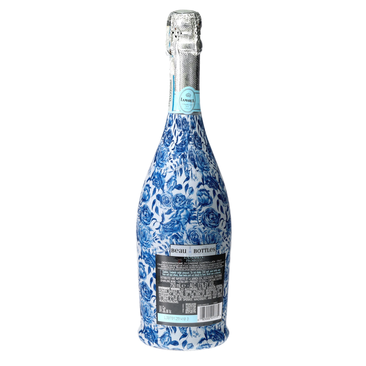 Blue Porcelain Roses Prosecco Bottle Wrap
