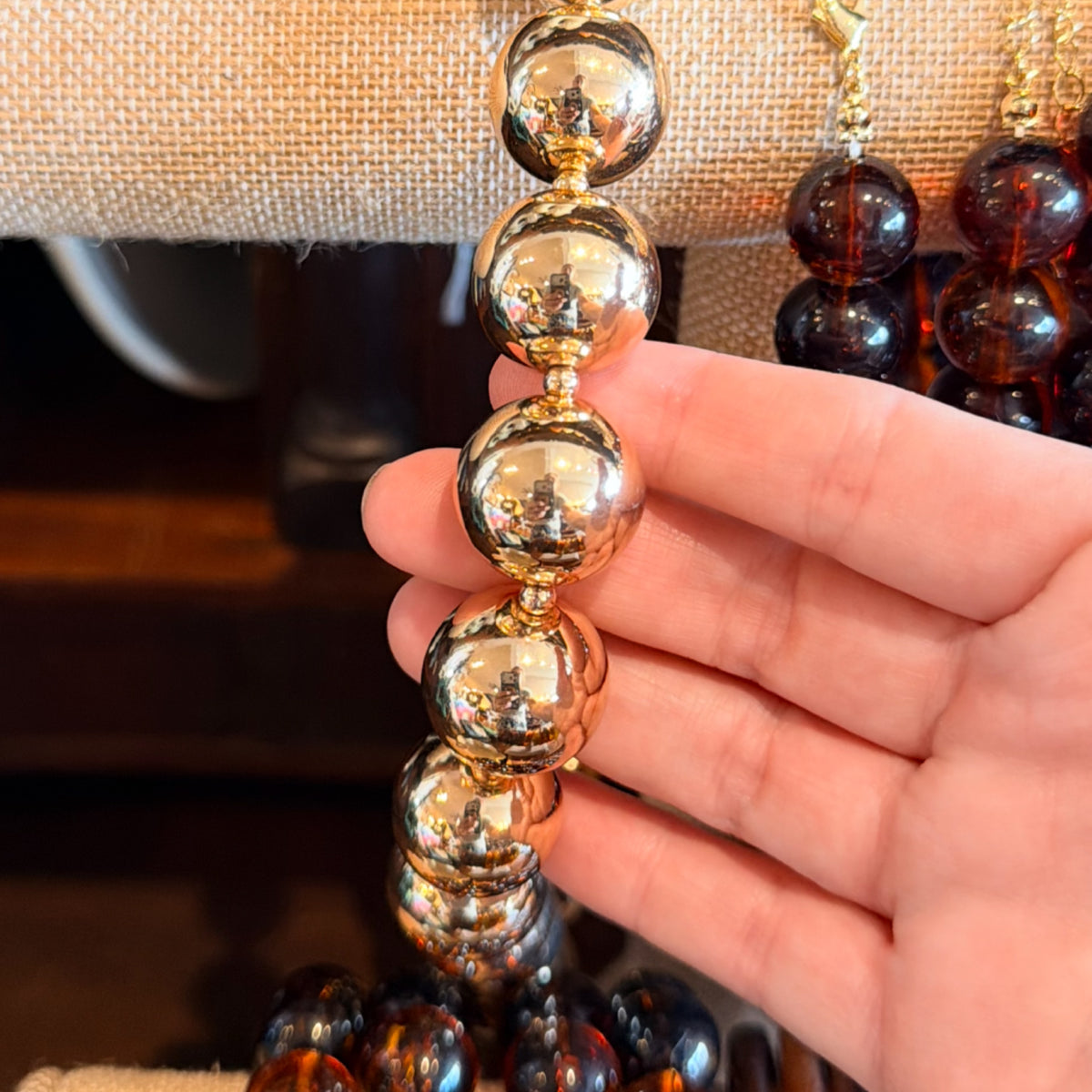 Chunky Gold Beaded Necklace Magnetic