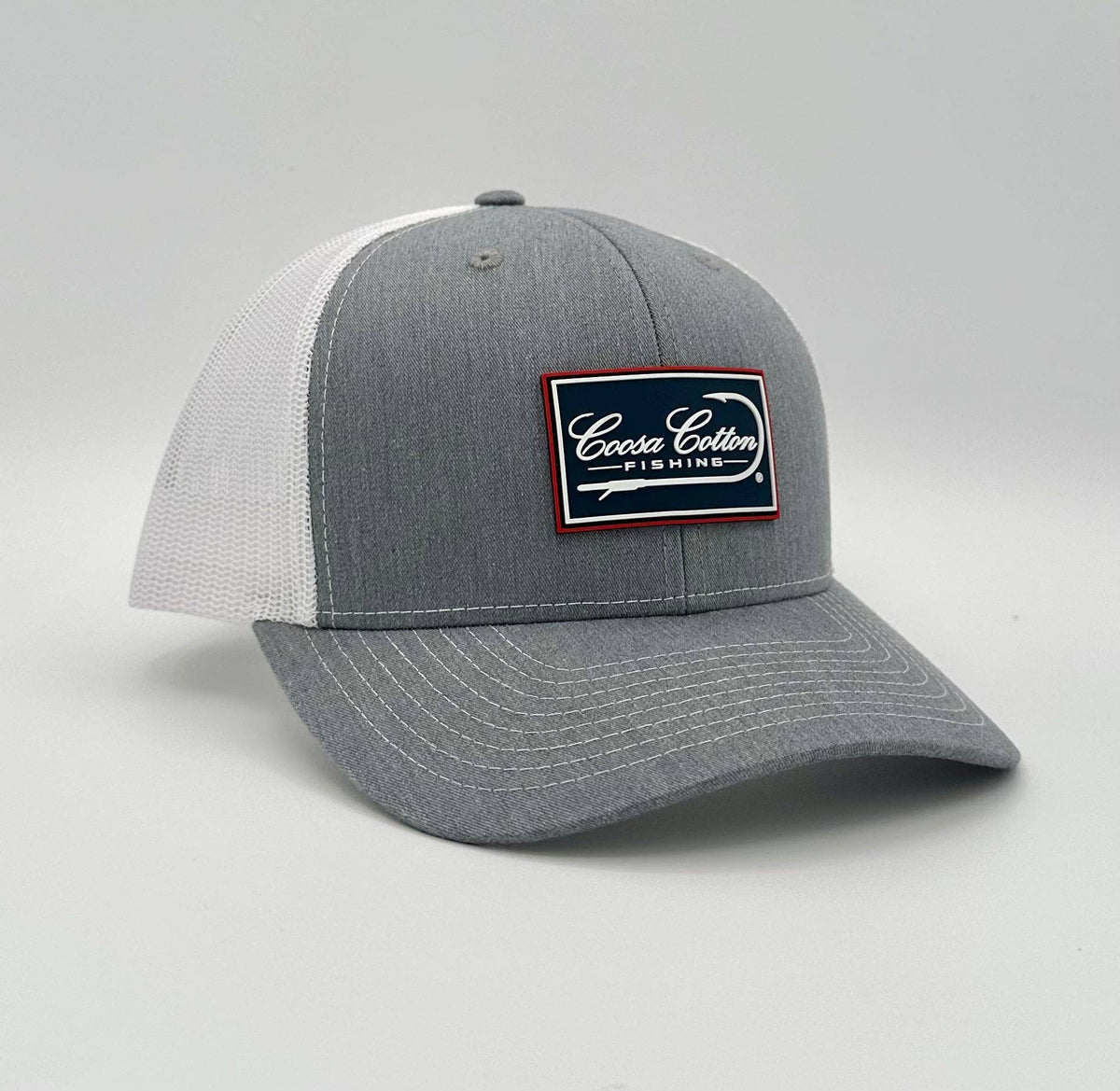 Heather Grey/ White Trucker Hat - Rubber Patch