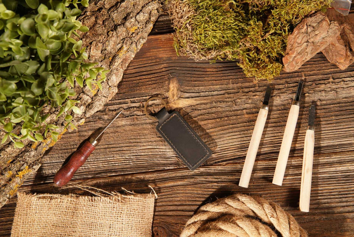 Leather Keychain, Geniune Leather Keychain: Dark Brown