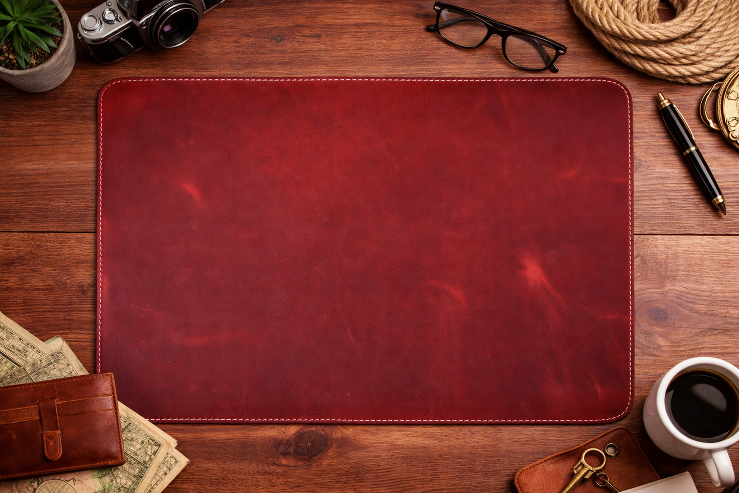 Premium Genuine Leather Mouse Pad, Stitched Edges : Light Brown, Medium