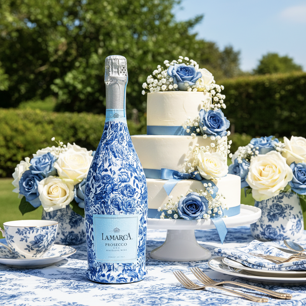 Blue Porcelain Roses Prosecco Bottle Wrap