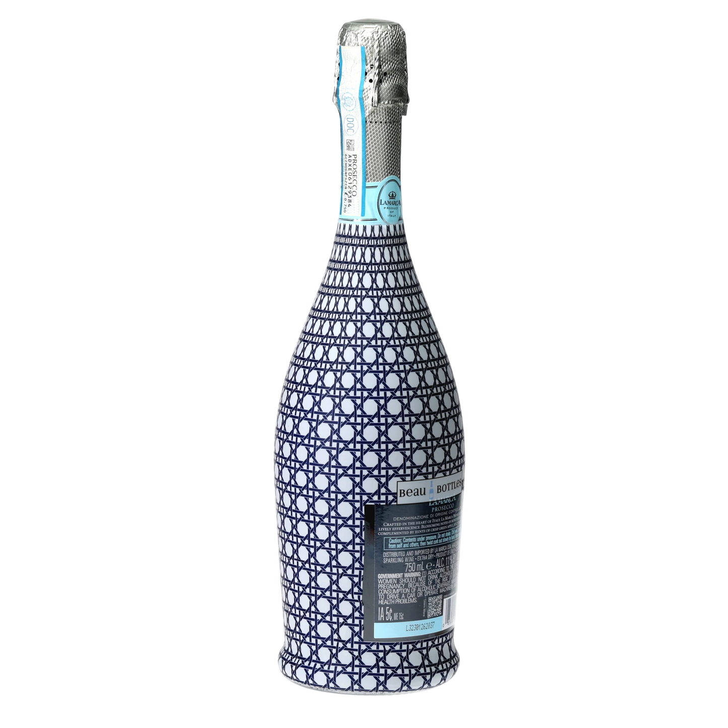 Navy & White Cane Prosecco Bottle Wrap