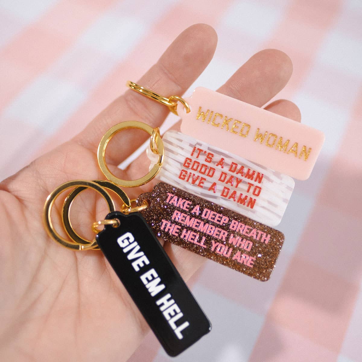 Give A Damn Glitter Rectangle Keychain