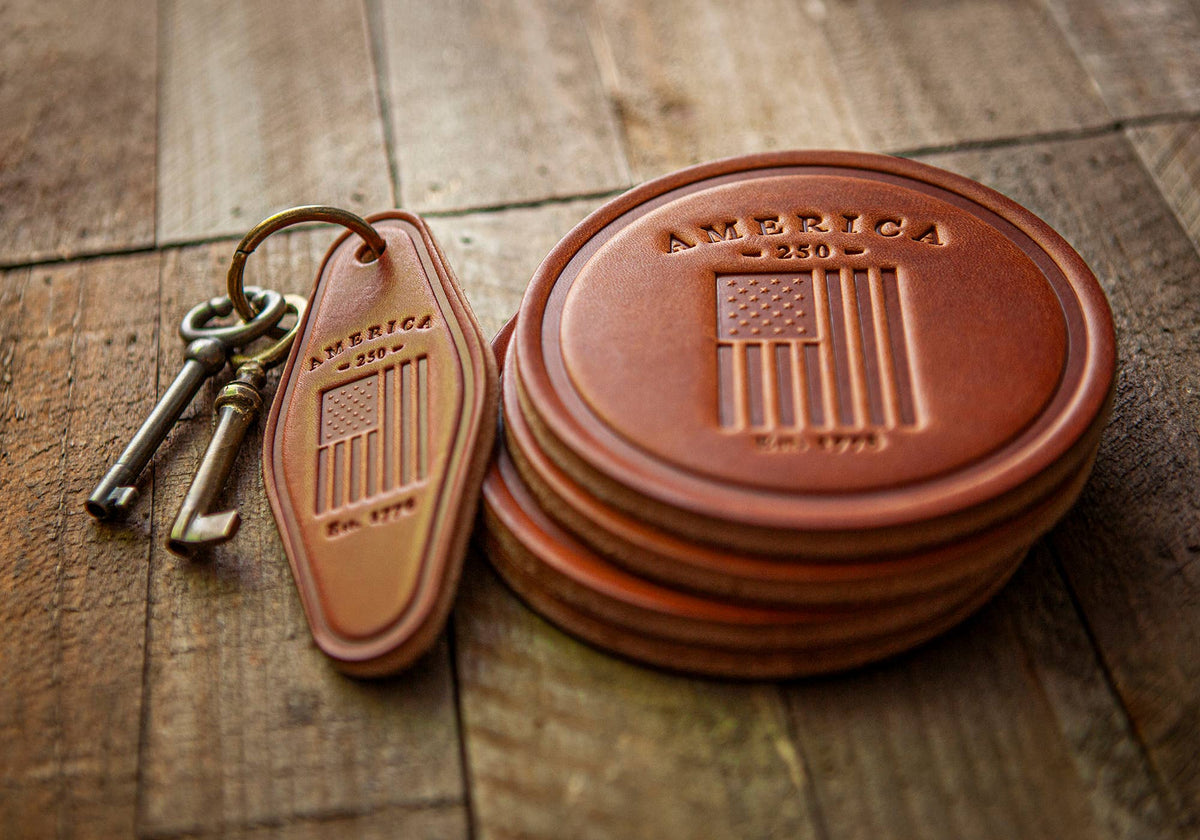 America 250th Anniversary Flag Leather Coaster