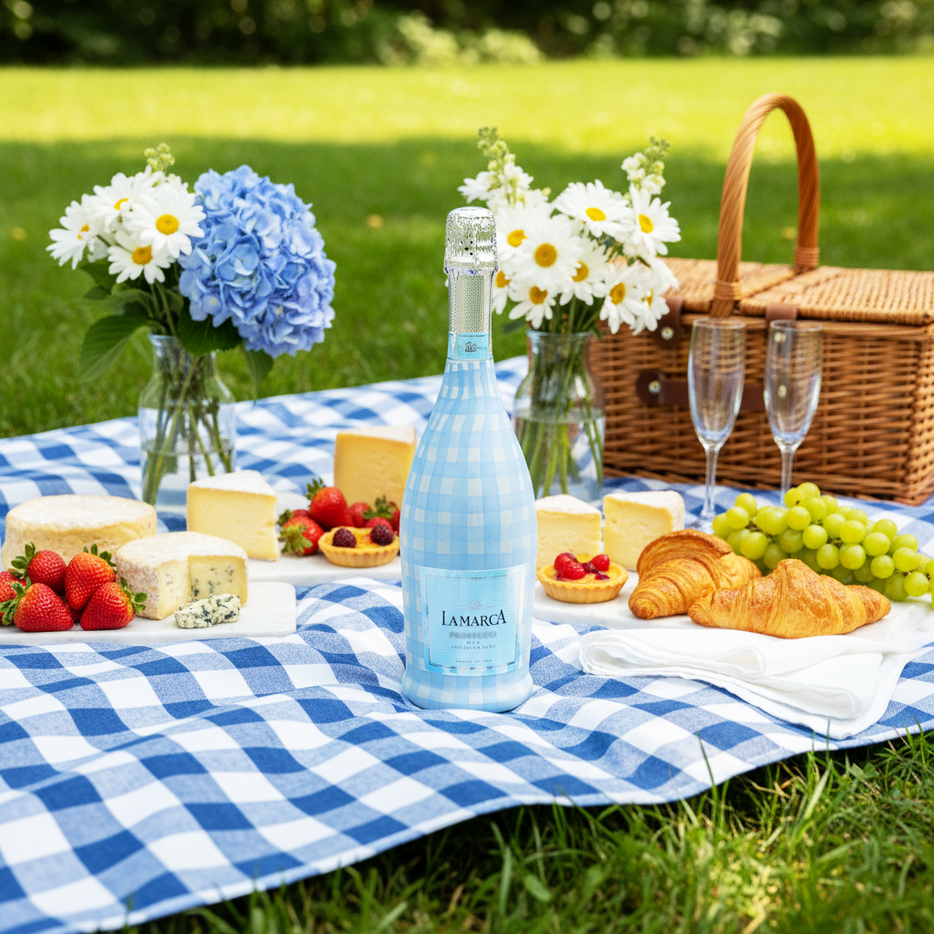 Beau Bottles Powder Blue Picnic Gingham- Prosecco Collection