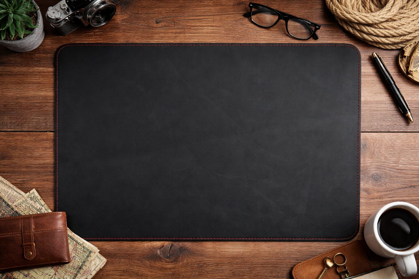 Premium Genuine Leather Mouse Pad, Stitched Edges : Light Brown, Medium