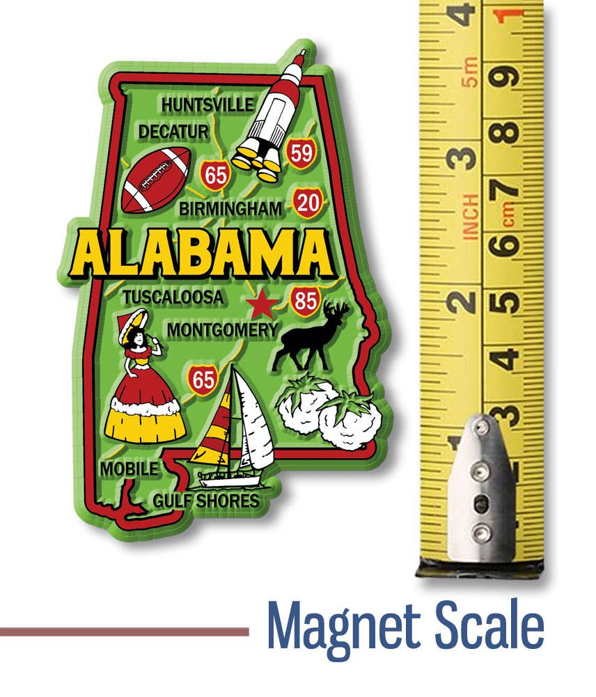 Alabama Colorful State Magnets 4.8" x 2.3" Made USA
