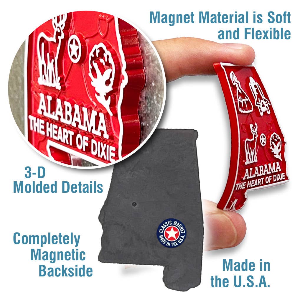 Alabama Small State Magnet, 1.5" x 2.3" Made in USA