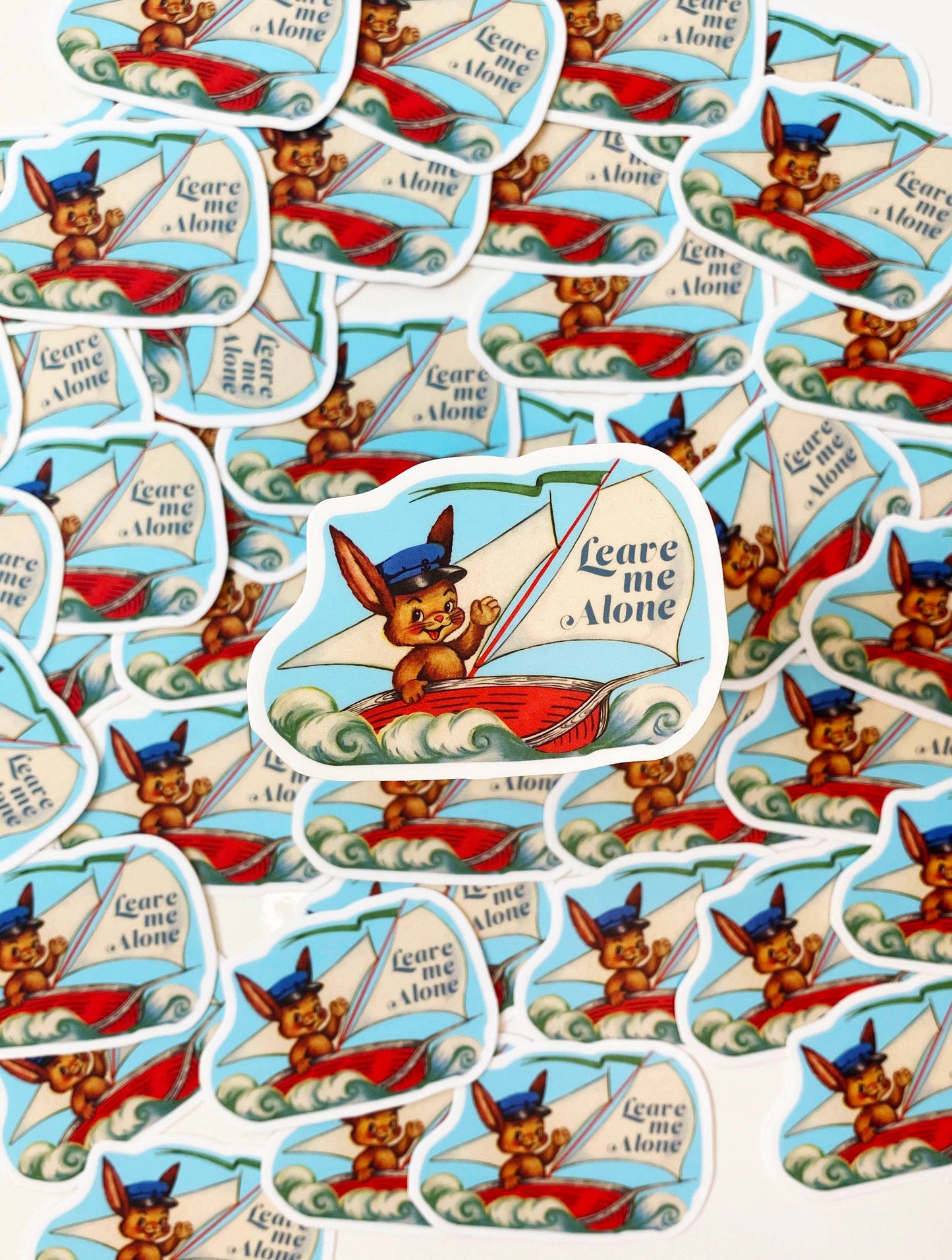 Leave Me Alone Sticker - Funny Rabbit in Boat Stickers