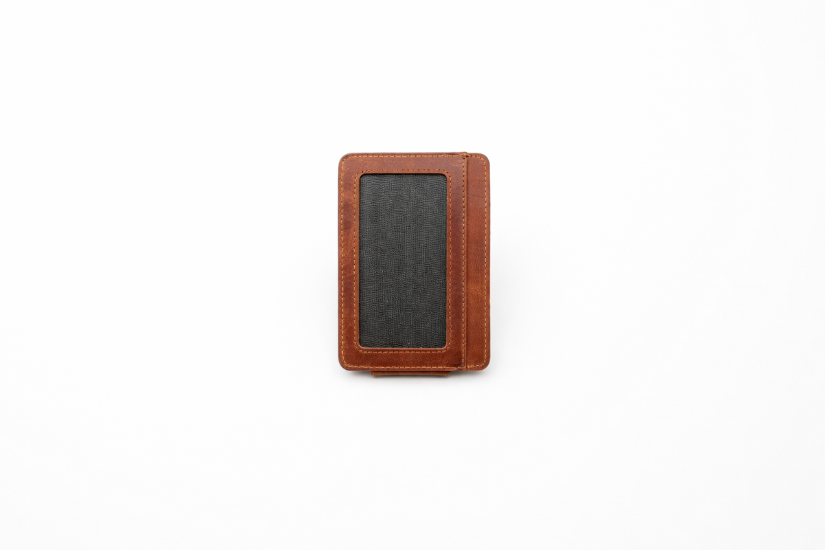 Leather Card Holder with Money Clip Minimalist Pocket wallet