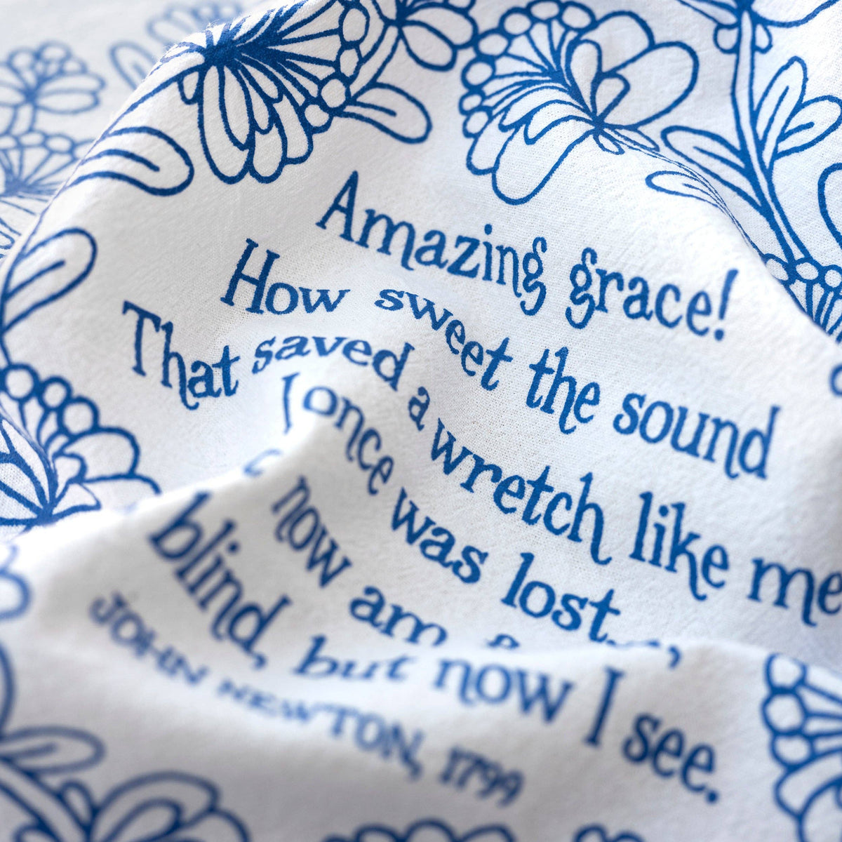 Amazing Grace Hymn Tea Towel - Blue