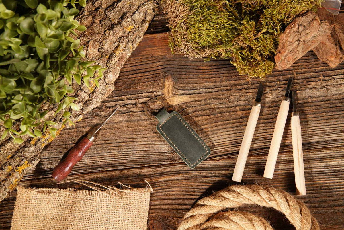 Leather Keychain, Geniune Leather Keychain: Dark Brown