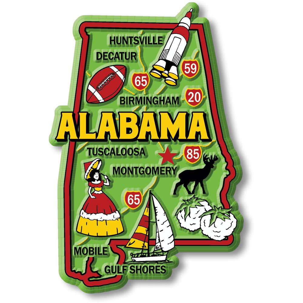 Alabama Colorful State Magnets 4.8" x 2.3" Made USA
