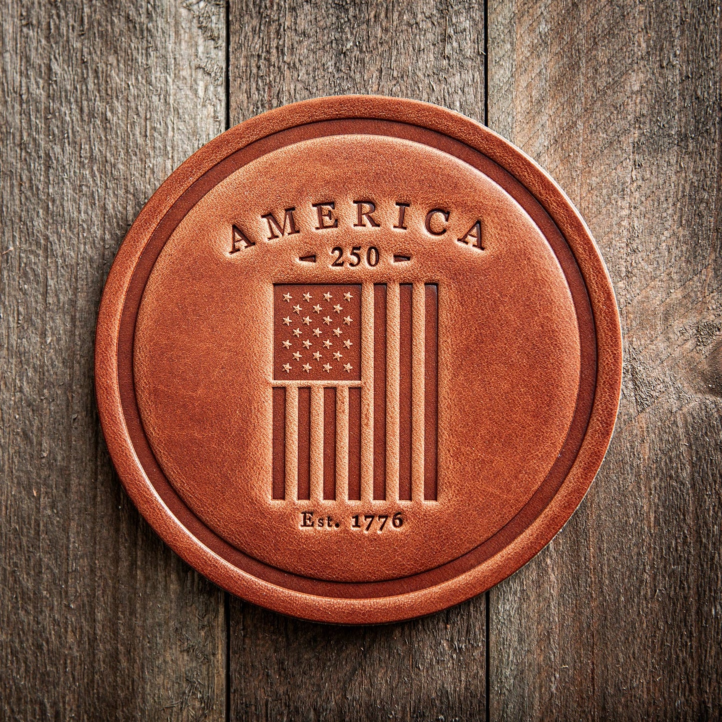 America 250th Anniversary Flag Leather Coaster