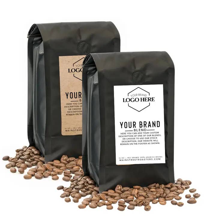 Custom Label Coffee Bags | Private Label | Branded 10 oz: Main Street Blend, Ground, Kraft Label