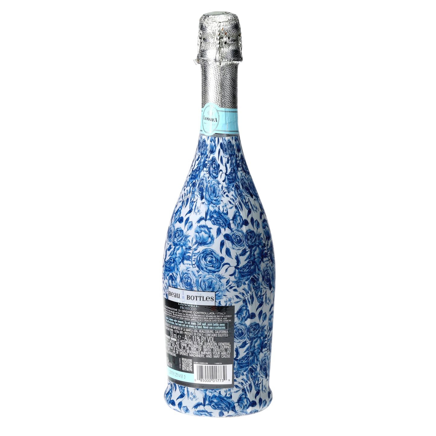 Blue Porcelain Roses Prosecco Bottle Wrap