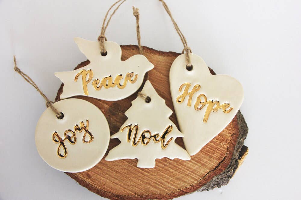 Gold Leaf Christmas Ornaments - Joy