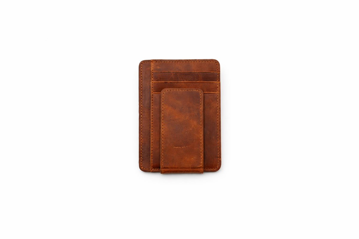Leather Card Holder with Money Clip Minimalist Pocket wallet