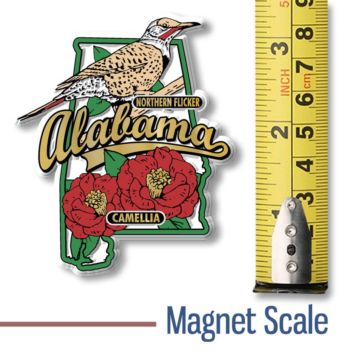 Alabama State Bird and Flower Map Magnet Made in USA