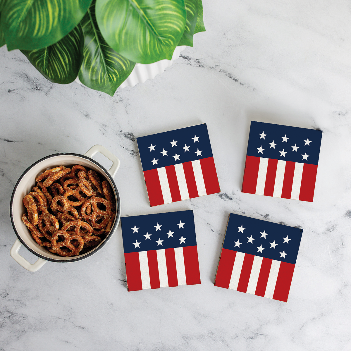 Americana Rustic Marlin Coaster Set | USA-themed Table Decor