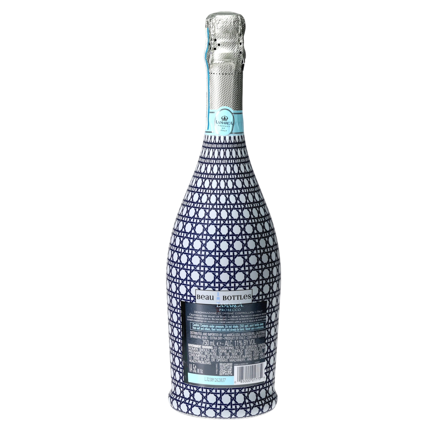 Navy & White Cane Prosecco Bottle Wrap