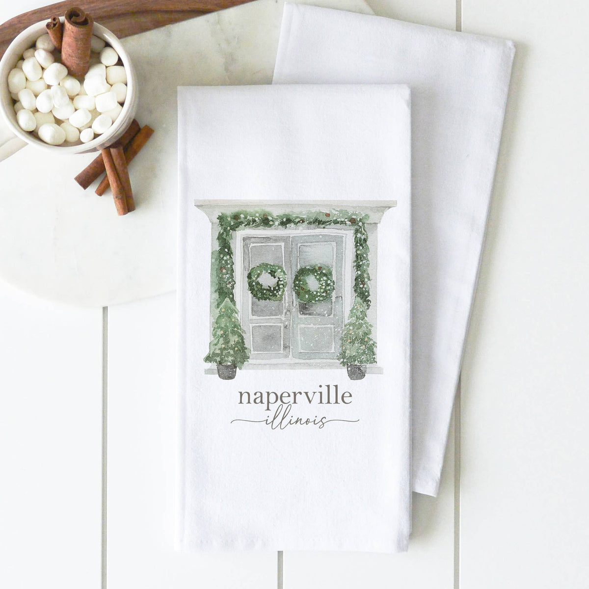 Custom Christmas Doors Tea Towel: Natural