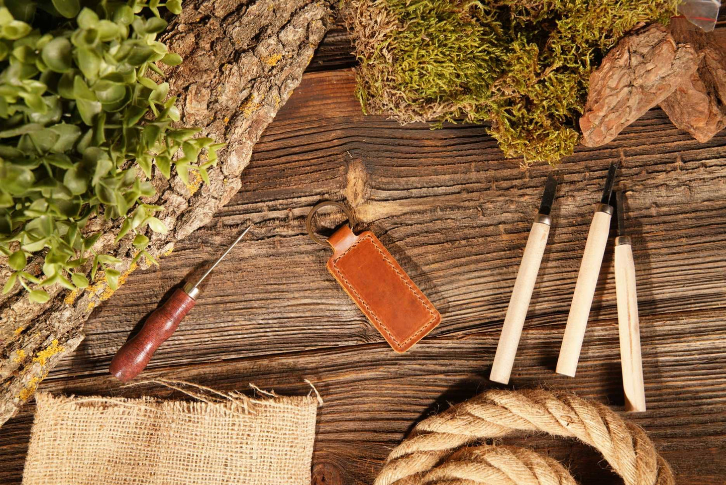 Leather Keychain, Geniune Leather Keychain: Dark Brown